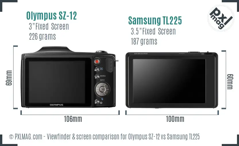 Olympus SZ-12 vs Samsung TL225 Screen and Viewfinder comparison