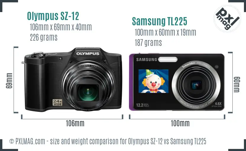 Olympus SZ-12 vs Samsung TL225 size comparison