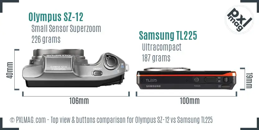 Olympus SZ-12 vs Samsung TL225 top view buttons comparison