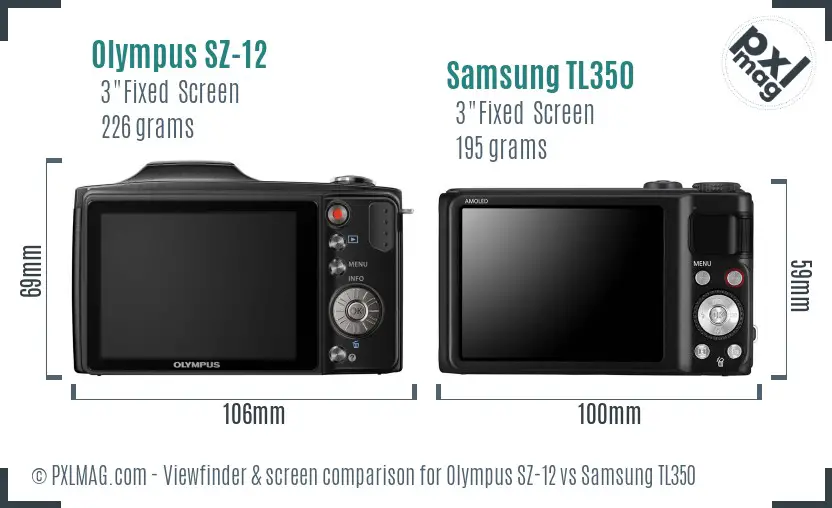 Olympus SZ-12 vs Samsung TL350 Screen and Viewfinder comparison