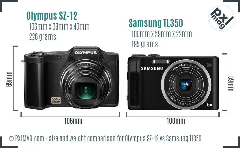 Olympus SZ-12 vs Samsung TL350 size comparison