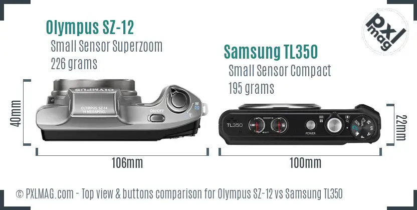 Olympus SZ-12 vs Samsung TL350 top view buttons comparison