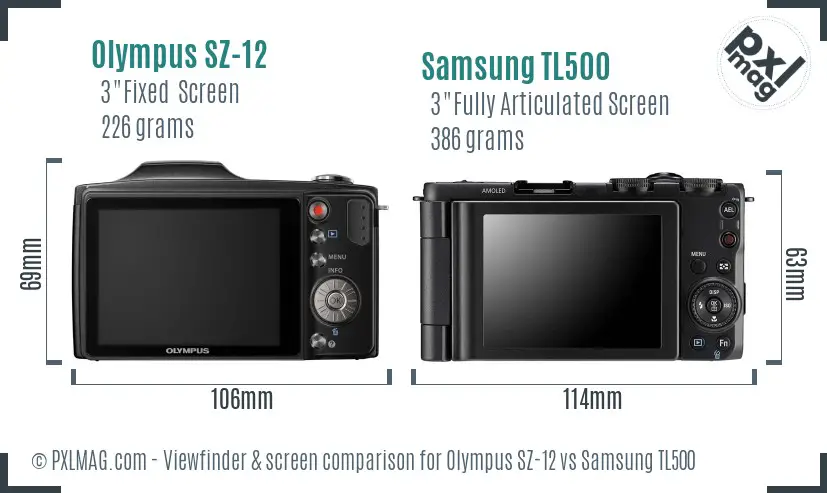 Olympus SZ-12 vs Samsung TL500 Screen and Viewfinder comparison