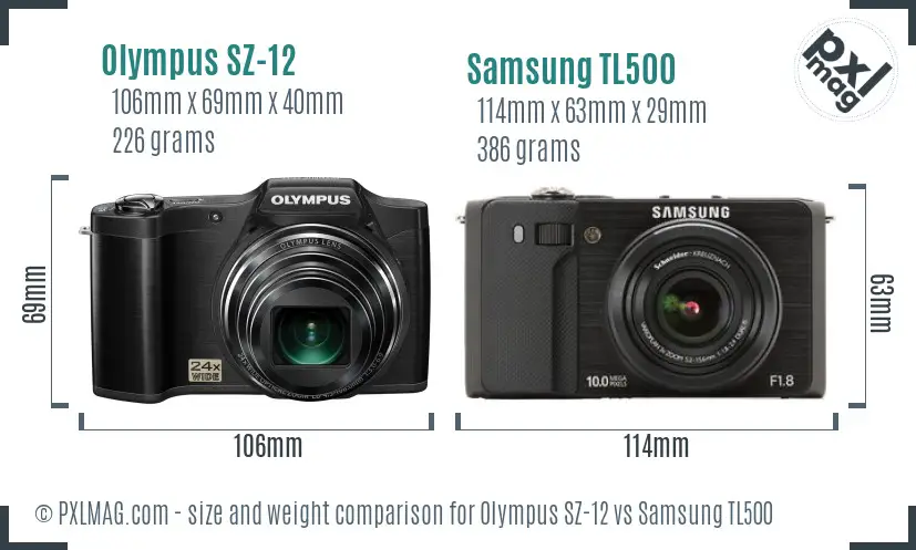 Olympus SZ-12 vs Samsung TL500 size comparison