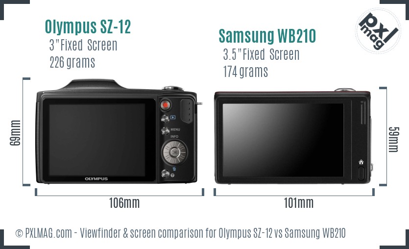 Olympus SZ-12 vs Samsung WB210 Screen and Viewfinder comparison