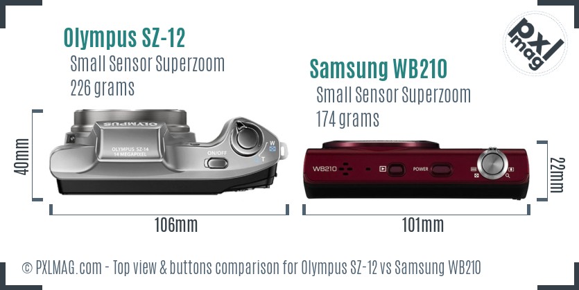 Olympus SZ-12 vs Samsung WB210 top view buttons comparison