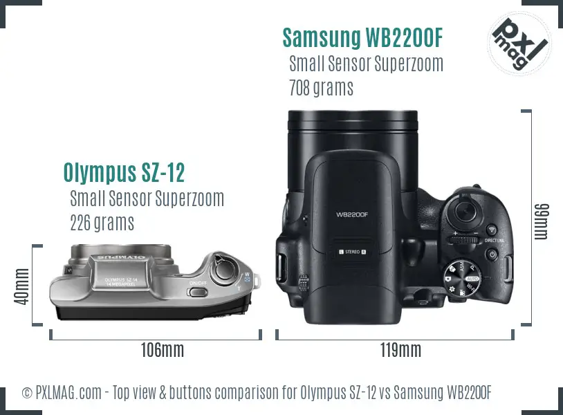 Olympus SZ-12 vs Samsung WB2200F top view buttons comparison