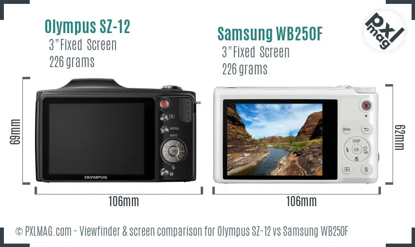 Olympus SZ-12 vs Samsung WB250F Screen and Viewfinder comparison