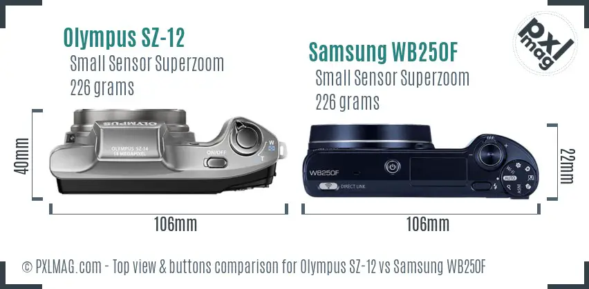 Olympus SZ-12 vs Samsung WB250F top view buttons comparison