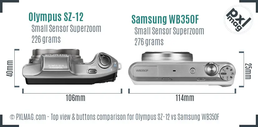 Olympus SZ-12 vs Samsung WB350F top view buttons comparison