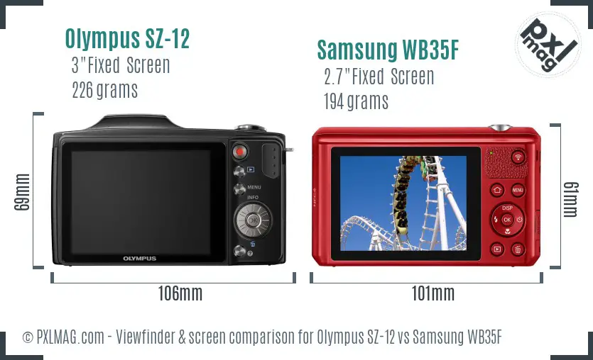 Olympus SZ-12 vs Samsung WB35F Screen and Viewfinder comparison