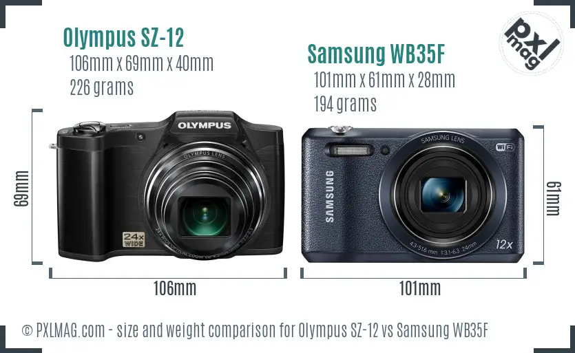 Olympus SZ-12 vs Samsung WB35F size comparison