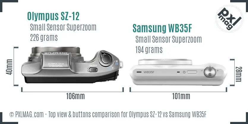 Olympus SZ-12 vs Samsung WB35F top view buttons comparison