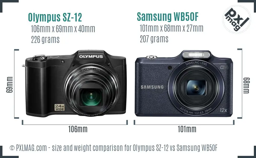 Olympus SZ-12 vs Samsung WB50F size comparison