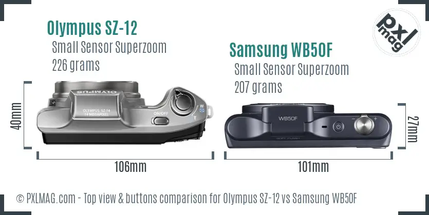 Olympus SZ-12 vs Samsung WB50F top view buttons comparison