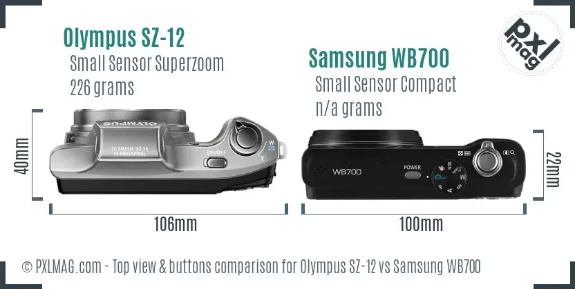 Olympus SZ-12 vs Samsung WB700 top view buttons comparison Olympus SZ-12 vs Samsung WB700 top view buttons comparison