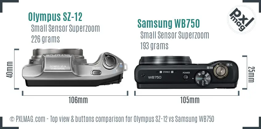 Olympus SZ-12 vs Samsung WB750 top view buttons comparison