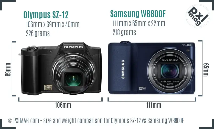 Olympus SZ-12 vs Samsung WB800F size comparison