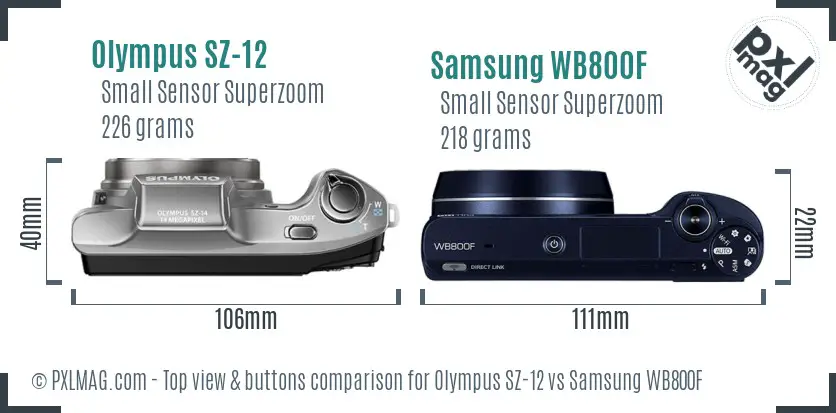 Olympus SZ-12 vs Samsung WB800F top view buttons comparison