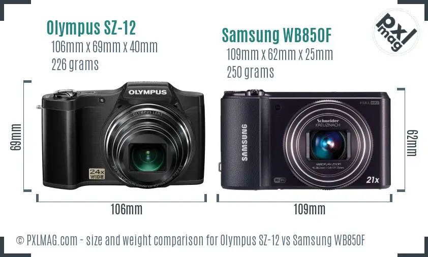 Olympus SZ-12 vs Samsung WB850F size comparison Olympus SZ-12 vs Samsung WB850F size comparison