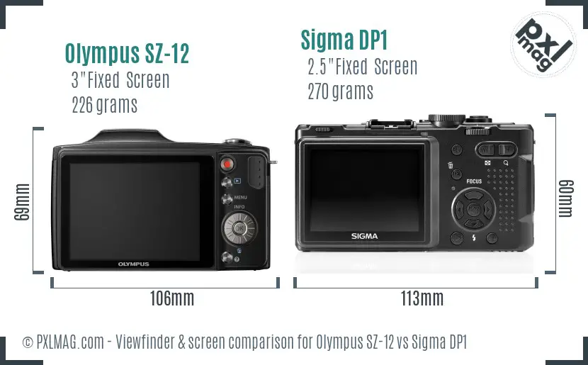 Olympus SZ-12 vs Sigma DP1 Screen and Viewfinder comparison