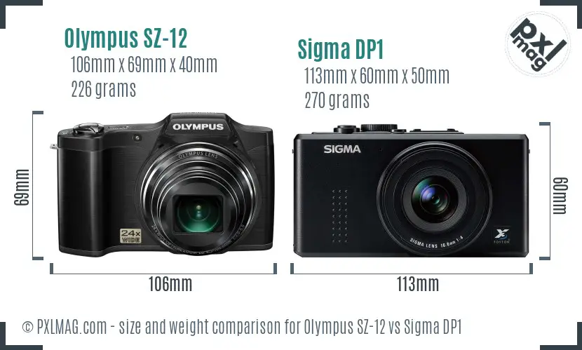 Olympus SZ-12 vs Sigma DP1 size comparison