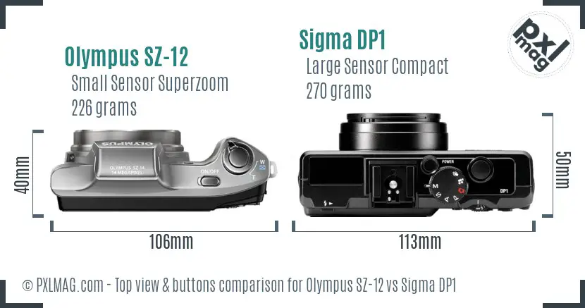 Olympus SZ-12 vs Sigma DP1 top view buttons comparison