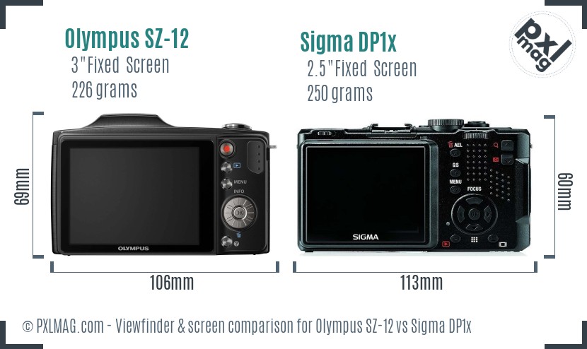 Olympus SZ-12 vs Sigma DP1x Screen and Viewfinder comparison