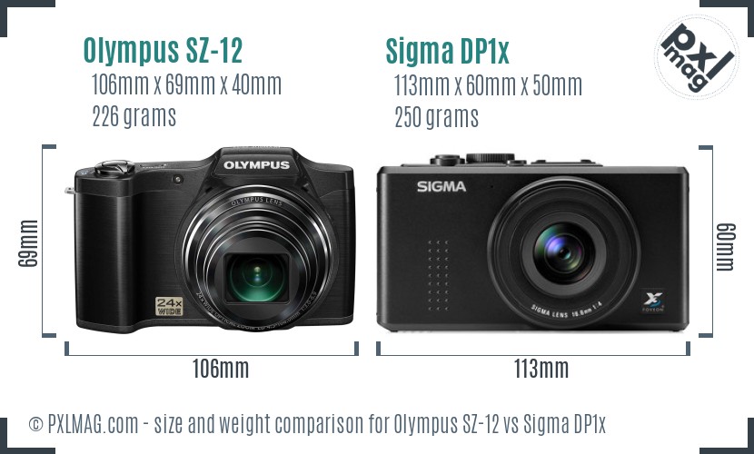 Olympus SZ-12 vs Sigma DP1x size comparison