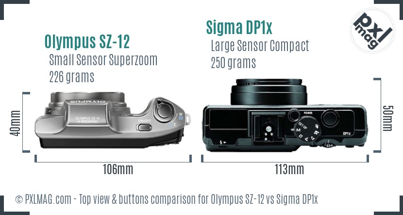 Olympus SZ-12 vs Sigma DP1x top view buttons comparison
