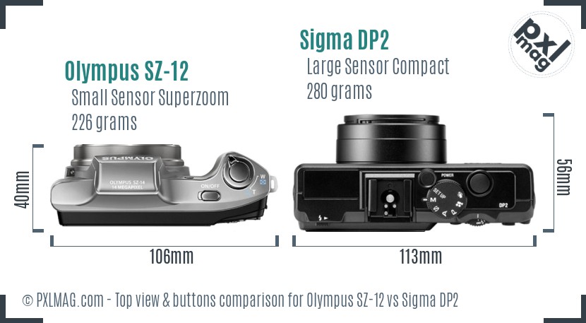 Olympus SZ-12 vs Sigma DP2 top view buttons comparison