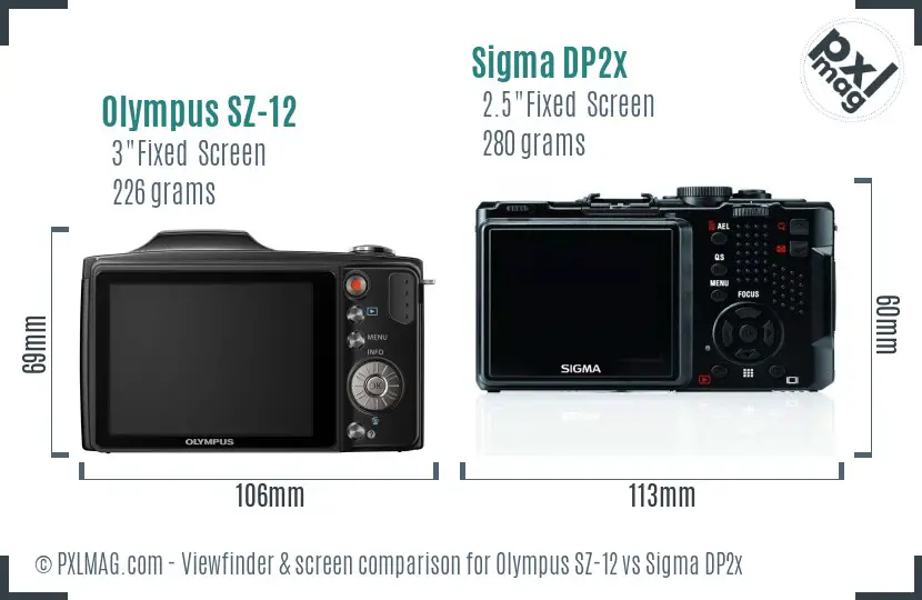 Olympus SZ-12 vs Sigma DP2x Screen and Viewfinder comparison