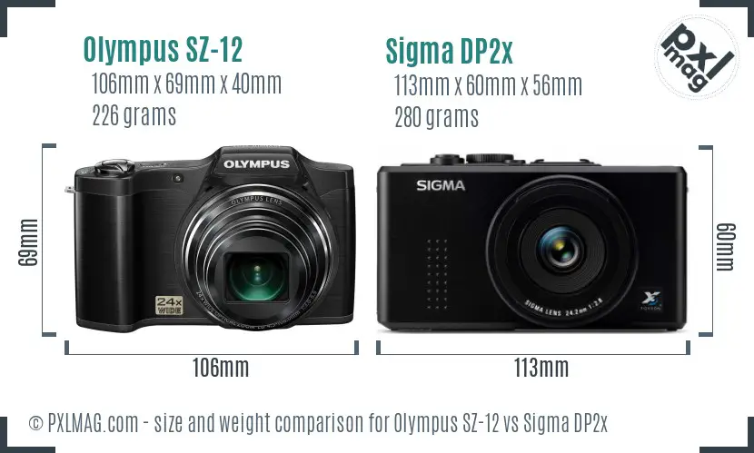 Olympus SZ-12 vs Sigma DP2x size comparison