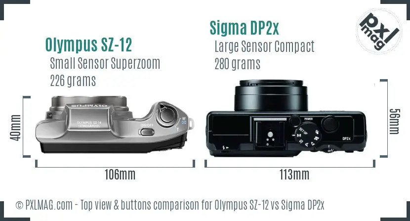 Olympus SZ-12 vs Sigma DP2x top view buttons comparison