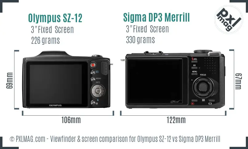 Olympus SZ-12 vs Sigma DP3 Merrill Screen and Viewfinder comparison