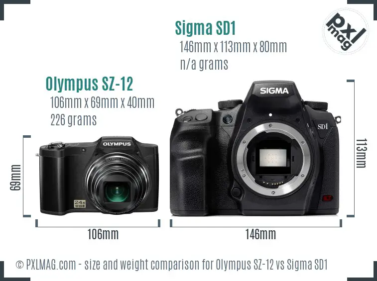 Olympus SZ-12 vs Sigma SD1 size comparison