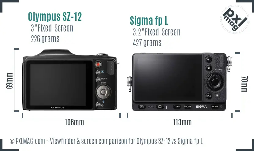 Olympus SZ-12 vs Sigma fp L Screen and Viewfinder comparison