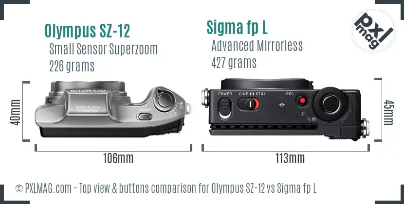 Olympus SZ-12 vs Sigma fp L top view buttons comparison
