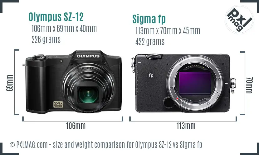 Olympus SZ-12 vs Sigma fp size comparison