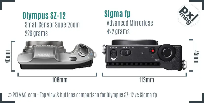 Olympus SZ-12 vs Sigma fp top view buttons comparison