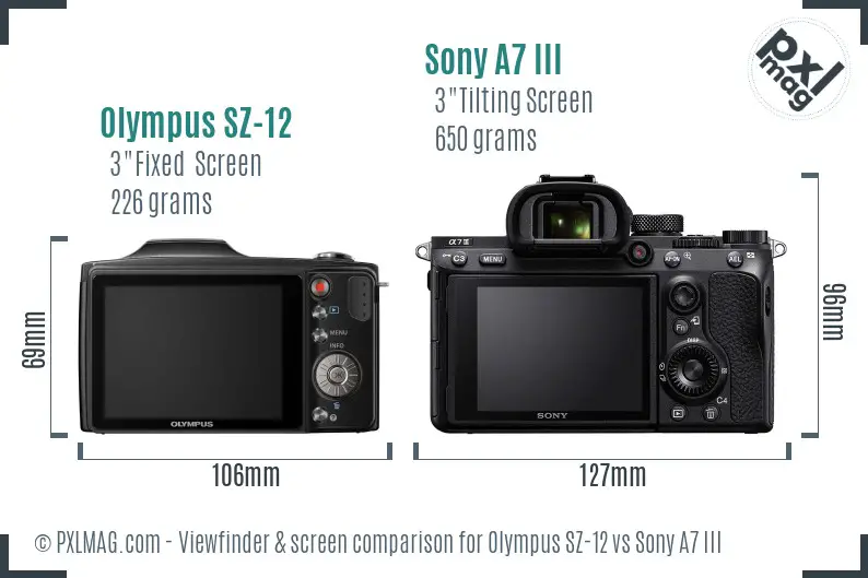 Olympus SZ-12 vs Sony A7 III Screen and Viewfinder comparison