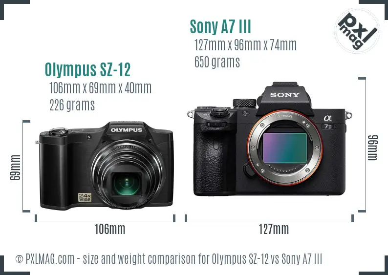 Olympus SZ-12 vs Sony A7 III size comparison
