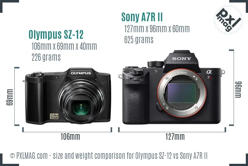 Olympus SZ-12 vs Sony A7R II size comparison Olympus SZ-12 vs Sony A7R II size comparison