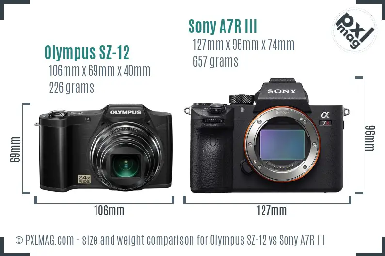 Olympus SZ-12 vs Sony A7R III size comparison