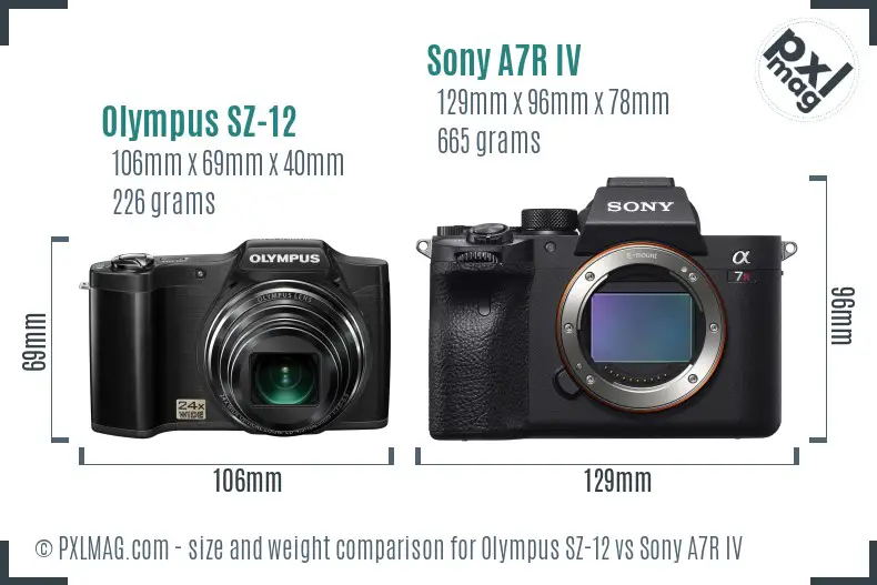 Olympus SZ-12 vs Sony A7R IV size comparison