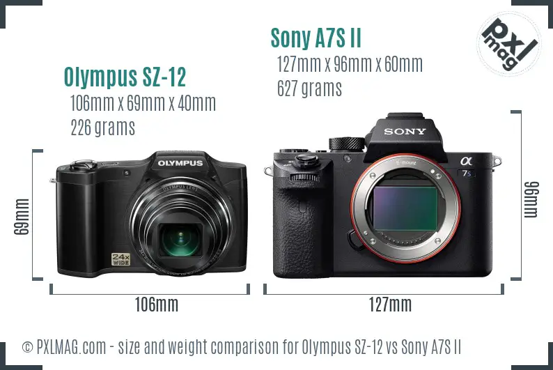 Olympus SZ-12 vs Sony A7S II size comparison Olympus SZ-12 vs Sony A7S II size comparison