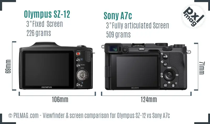 Olympus SZ-12 vs Sony A7c Screen and Viewfinder comparison