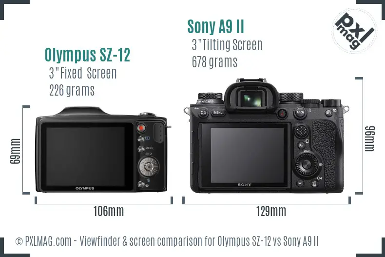 Olympus SZ-12 vs Sony A9 II Screen and Viewfinder comparison
