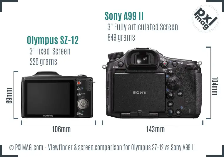 Olympus SZ-12 vs Sony A99 II Screen and Viewfinder comparison