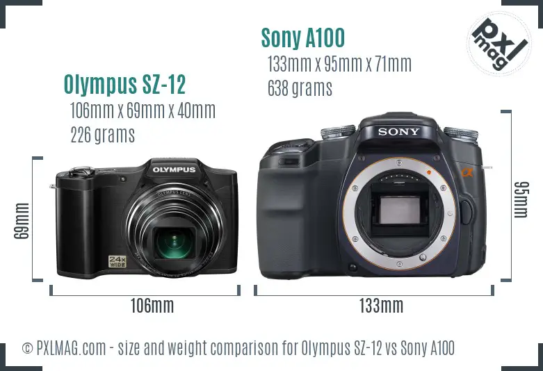 Olympus SZ-12 vs Sony A100 size comparison